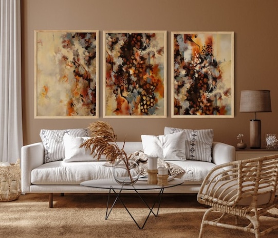 three piece wall art Niche Utama 2 Abstract Terracotta Paintings  Piece Set Wall Art Canvas Prints