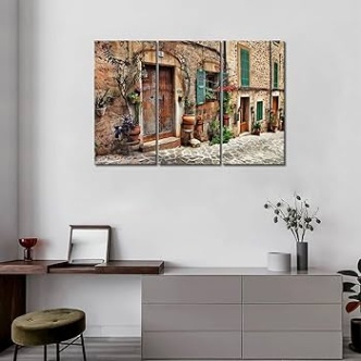 3 panel wall art Niche Utama 2  Panel Wall Art Streets of Old Mediterranean Towns Flower Door Windows  Painting The Picture Print On Canvas Architecture Pictures for Home Decor