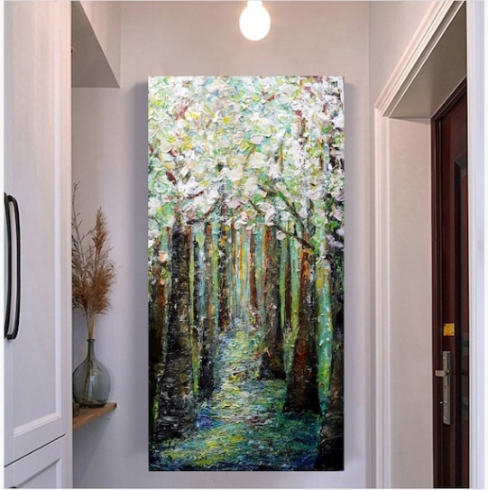 vertical wall decor Niche Utama 2 Tall Vertical Wall Art White Bloom FOREST Trees Landscape Large