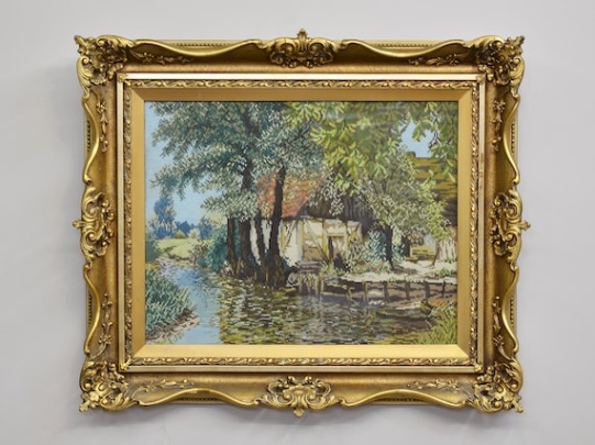 gold framed art Niche Utama 2 Victorian Rectangular Gold Frame With Tapestry lake House, Vintage