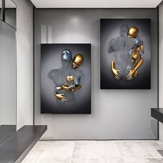 Backdate 3 Chongjian Love Heart D Grey Canvas Wall Art Modern Painting D Abstract  Hug Wall Decoration Black And White Metal Figure Sculpture Effect Picture