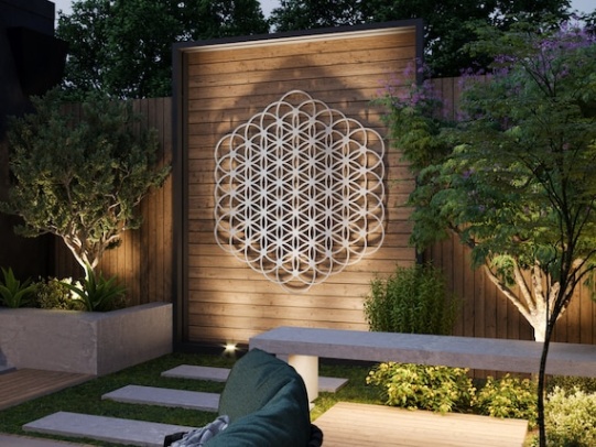 Backdate 4 Flower Of Life Outdoor Metal Wall Art Sculpture, Sacred Geometry