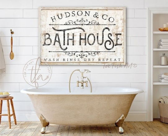 Backdate 4 PERSONALIZED Custom Bath House Sign Bathroom Art Family Name And