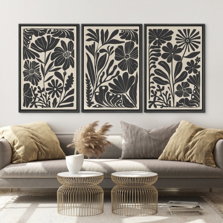 Backdate 5 Abstract Botanical Mid Century Modern Boho Black And White Abstract Floral  Botanical Pictures Canvas Print Wall Art