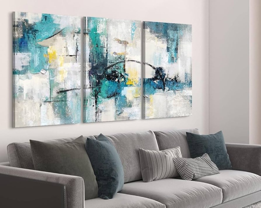 Backdate 5 GIFTTWART Room Decor Wall Art Living Room Extra Large Canvas Pictures Wall  Decor Aqua Blue Teal Gray Modern Office Decor Abstract Dining Room Wall