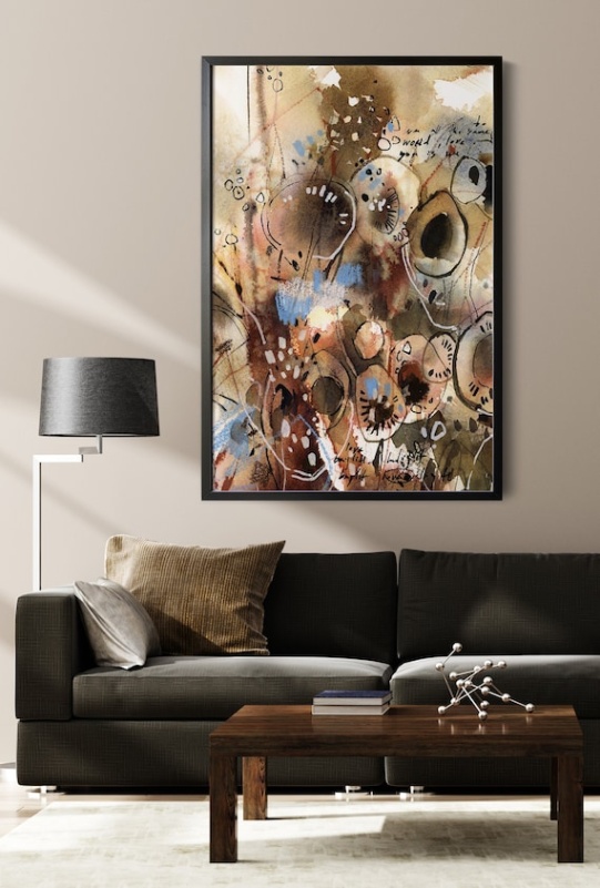 Niche Utama 1 Abstract Painting, Earth Tones Wall Hanging Decor, Abstract Canvas