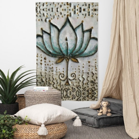 Niche Utama 1 BLUE LOTUS NAMASTE Fabric Wall Hanging, Lotus Wall Tapestries