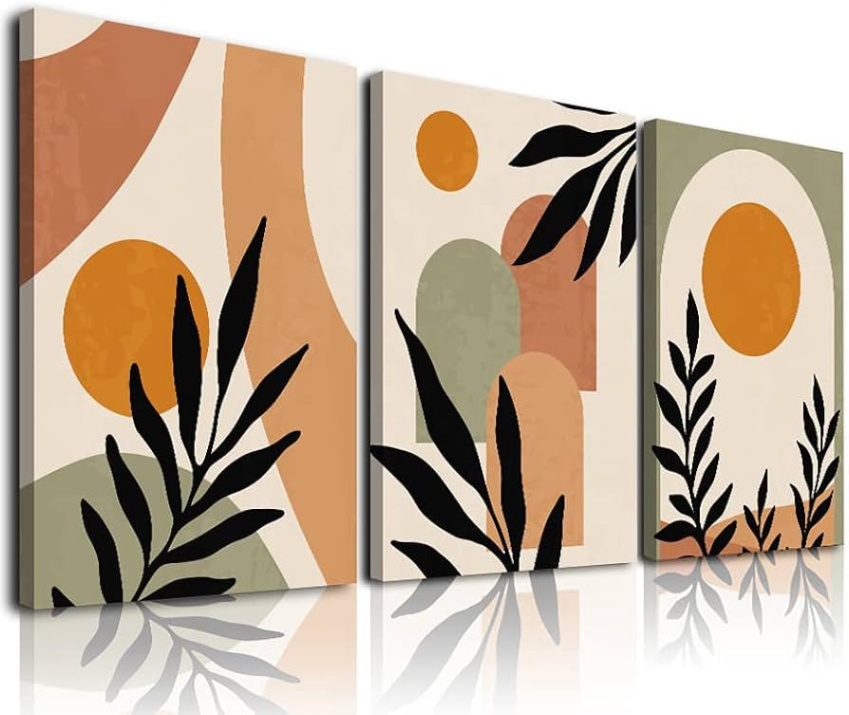 Niche Utama 1 Boho Wall Art Boho Room Decor Modern Wall Art Print Framed Abstract Canvas  Art Prints Sun Botanical Orange Green Beige Minimalist Wall Decor Ready To