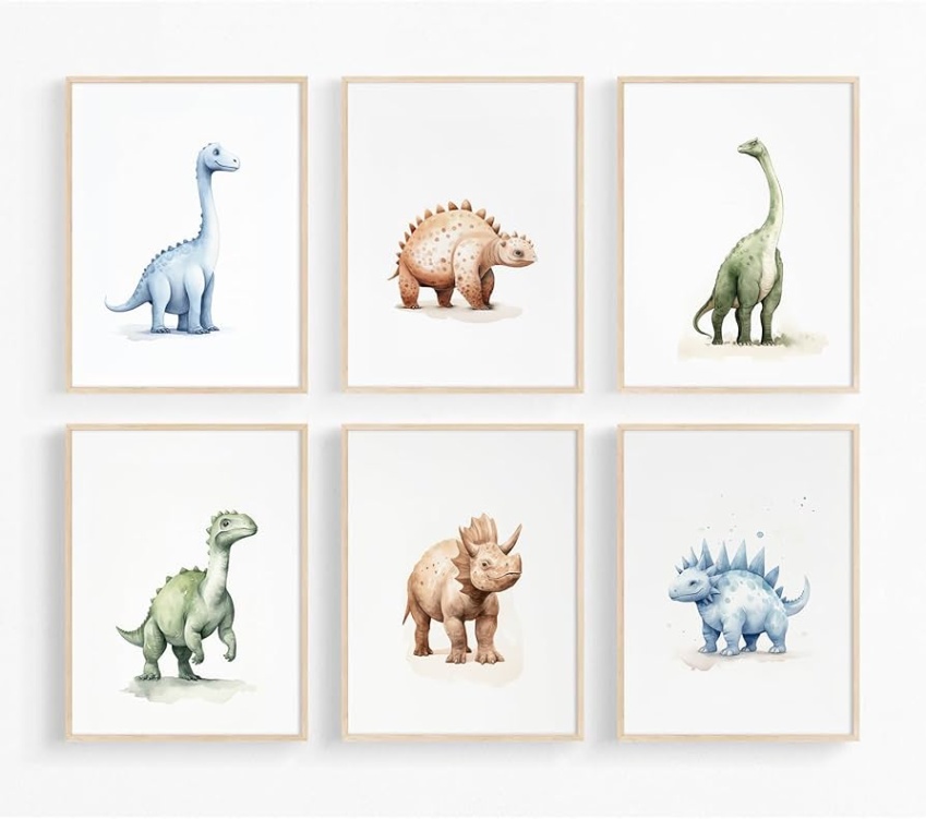 Niche Utama 1 Dinosaur Watercolour Wall Art Decor Dino Boys Room Canvas Wall Art Kids  Nursery Prints Dinosaur Toddler Poster Boys Kids Artwork Nursery Dinosaur