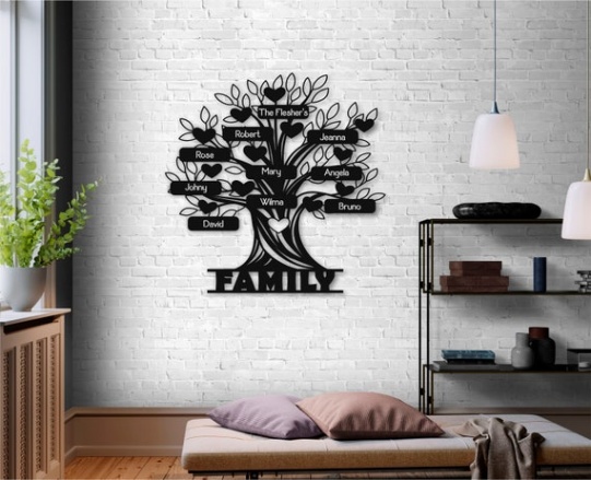 Niche Utama 1 Family Tree Metal Wall Art , Custom Family Tree Sign , Gift For