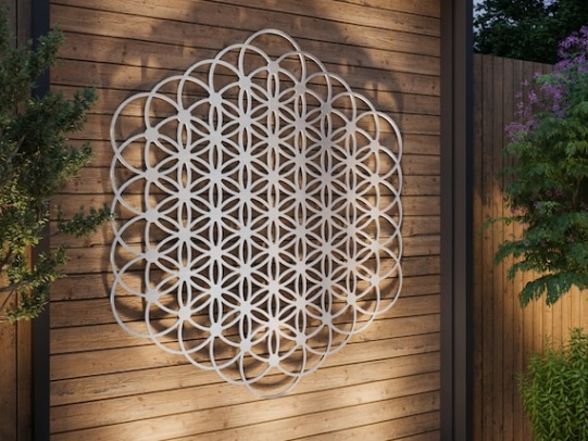 Niche Utama 1 Flower Of Life Outdoor Metal Wall Art Sculpture, Sacred Geometry