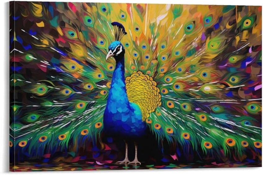 Niche Utama 1 FOCCAR Colourful Peacock Wall Art Canvas Prints Animal Pictures