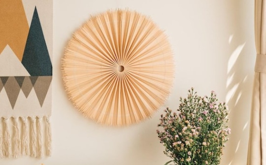 Niche Utama 1 Handmade Rattan Wall Decor, Round Wall Art, Round Bamboo Fan Decor