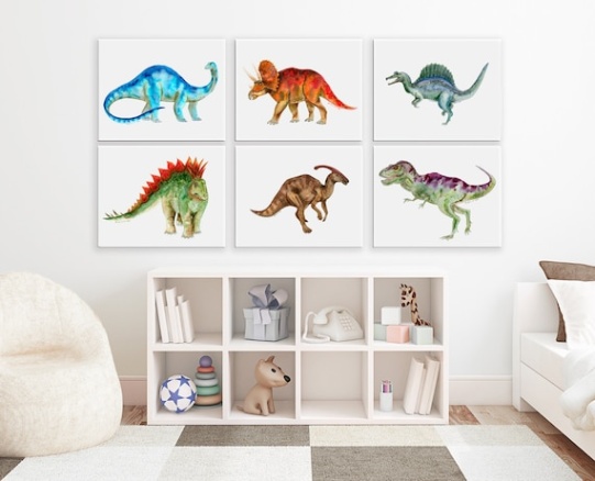 Niche Utama 1 Kid Room Canvas Print Set, Dinosaur Wall Art, Dino Canvas Wall Art