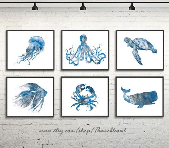 Niche Utama 1 Nursery Nautical Prints Ocean Wall Decor Watercolor Art Prints