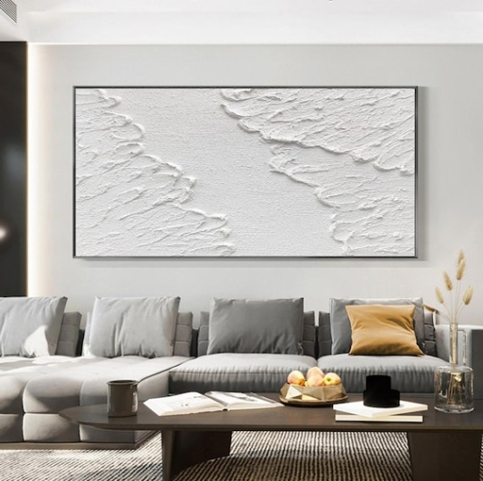 Niche Utama 1 White Textured Wall Art White Abstract Art Painting White Wall Art