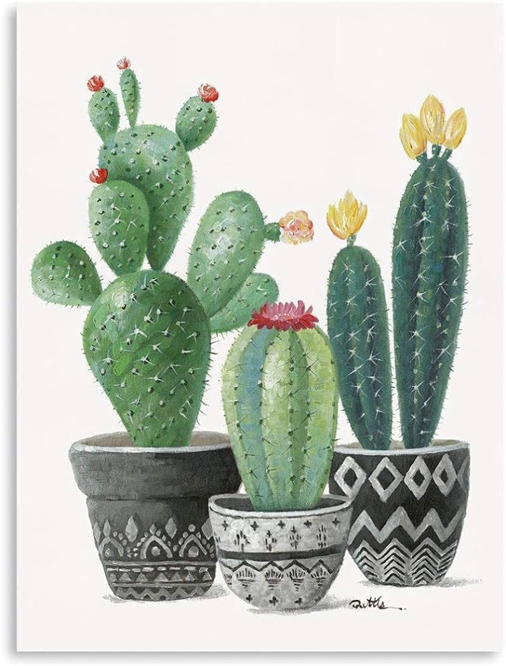 Niche Utama 2 Cactus Wall Art Wall Decor Cactus With Red And Yellow Flowers In Mexican  Flower Pot Poster Framed Cactus Bathroom Decoration Spiky Canvas For Home