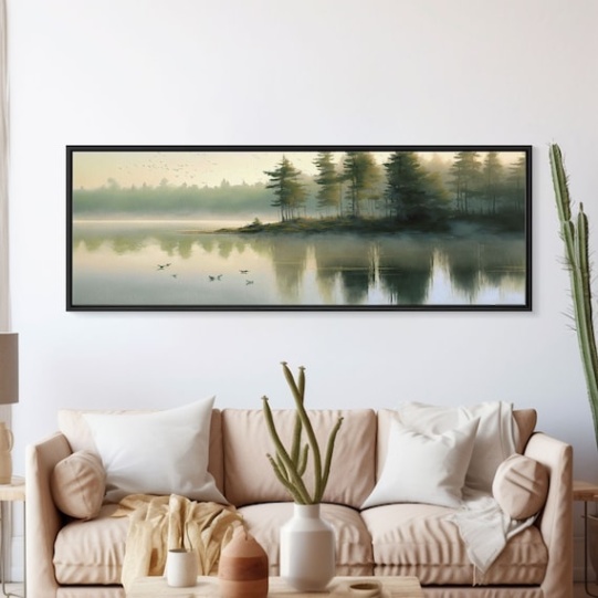 Niche Utama 2 Framed Lake Landscape Art, Panoramic, Framed Wall Art, Living Room