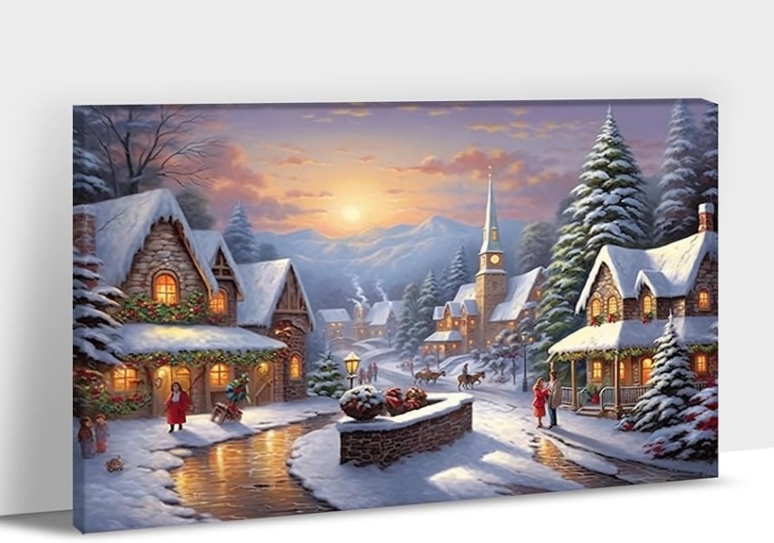 Niche Utama 2 Large Christmas Canvas Wall Art - Vintage Christmas Wall Art, Christmas  Winter Snow Scene Wall Pictures For Living Room, Framed Christmas Tree  Canvas