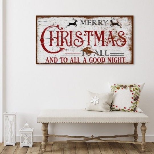 Niche Utama 2 Merry Christmas To All Sign, Vintage Christmas Decor, Large Canvas