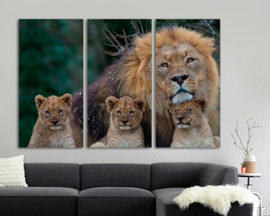 Niche Utama 2  Panel Canvas Split,lion Art, Canvas Art, Lion Print ,Interior