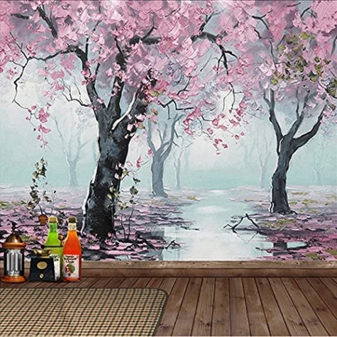 Niche Utama 2 Peel And Stick Wallpaper D Large Wall Pictures Oil Painting With Pink  Flowers Self Adhesive Wall Sticker For Adults Children's Room Picture Art  Decor