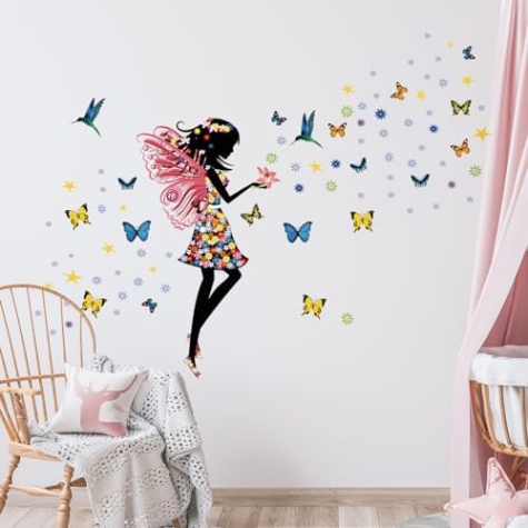 Niche Utama 2 Tanlaby Flower Fairy Wall Sticker Butterfly Girl Wall Sticker Flower  Butterfly Wall Sticker For Girls Baby Room Living Room Bedroom Children's  Room