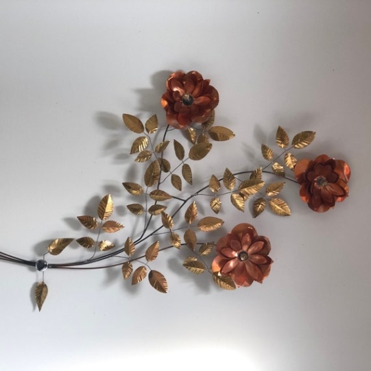 Niche Utama 2 Vintage Metal Floral Spray, Wall Art Metal Sculpture, Large Copper